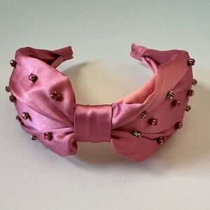 J. Crew Pink Satin Headband with Pink Crystals - Wide - Middle Knot